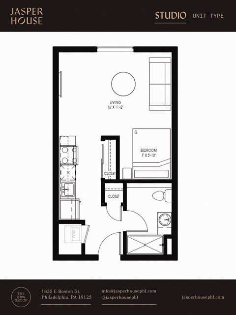 Floor plan for studio, 1 bath, 433 sqft
