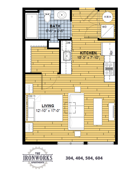 Floor plan for studio, 1 bath, 466 sqft