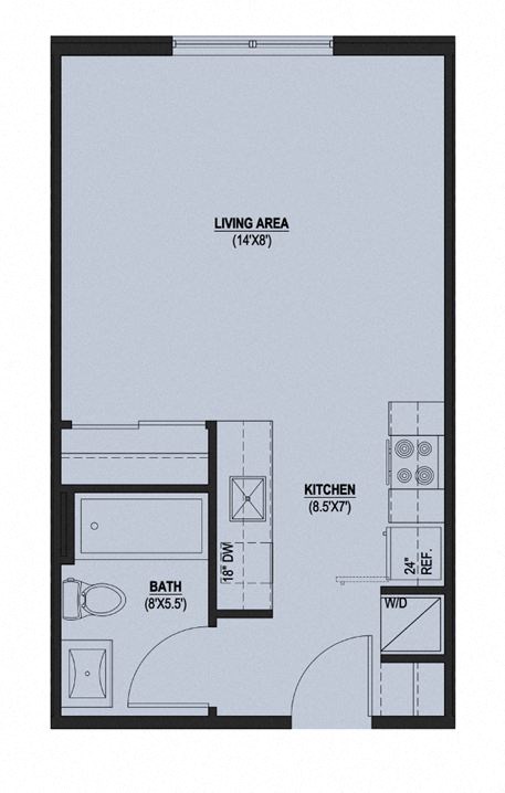 Floor plan for studio, 1 bath, 381 sqft