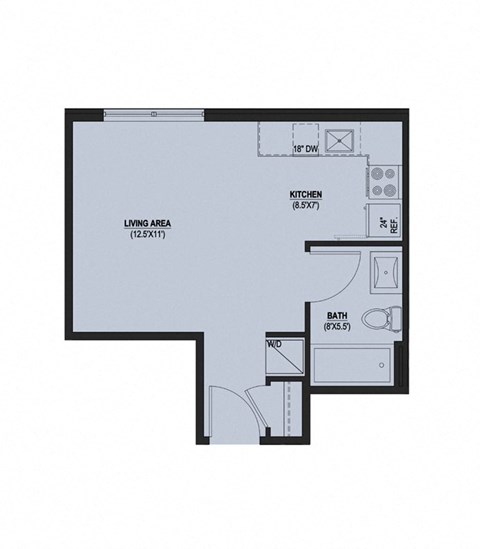 Floor plan for studio, 1 bath, 328 sqft