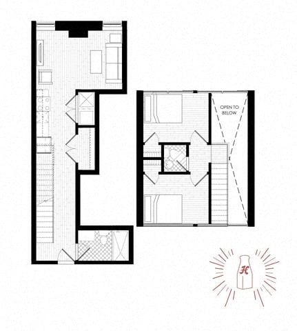 Floor plan for 2 beds, 1.5 baths, 1004 sqft