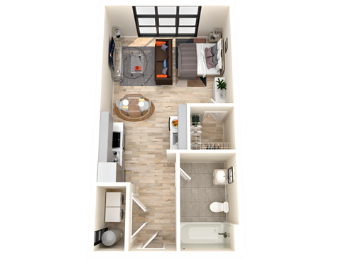 Floor plan for studio, 1 bath, 402 sqft