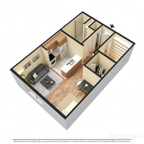 Floor plan for studio, 1 bath, 477 sqft