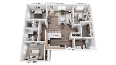 Floor plan for 3 beds, 2 baths, 1419 sqft