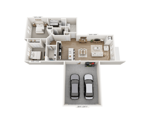 Floor plan for 2 beds, 2 baths, 1306 sqft