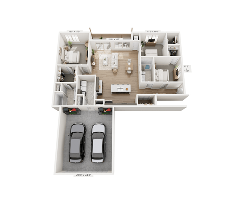 Floor plan for 3 beds, 2 baths, 1534 sqft