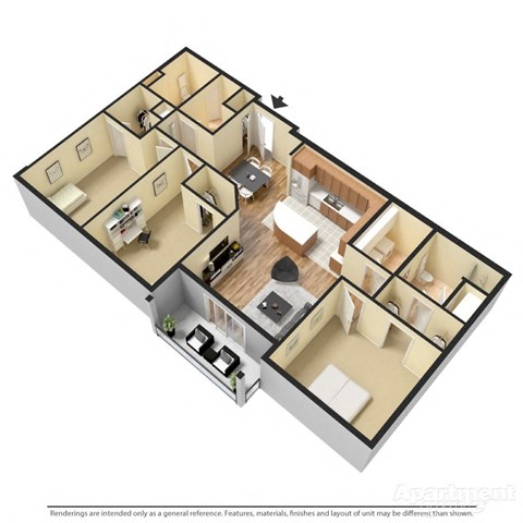 Floor plan for 3 beds, 2 baths, 1290 sqft