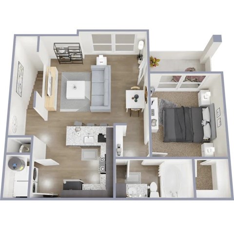 Floor plan for 1 bed, 1 bath, 775 sqft