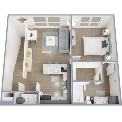 Floor plan for 1 bed, 1 bath, 707 sqft
