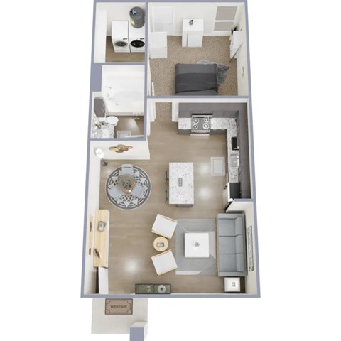 Floor plan for 1 bed, 1 bath, 678 sqft