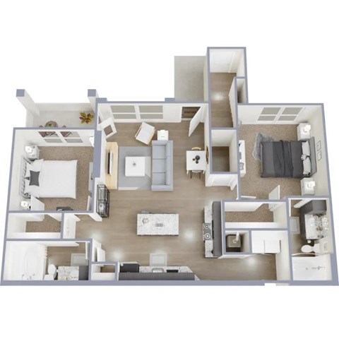 Floor plan for 2 beds, 2 baths, 1071 sqft