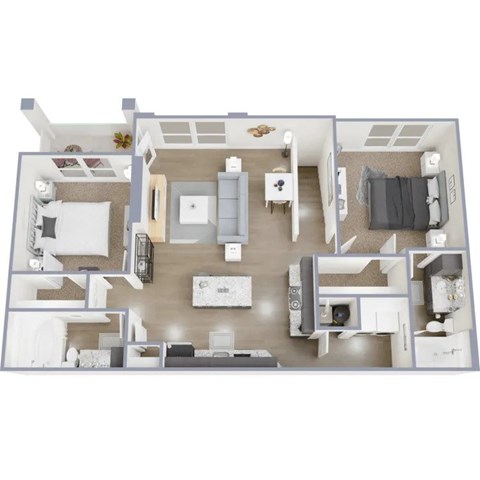 Floor plan for 2 beds, 2 baths, 1071 sqft