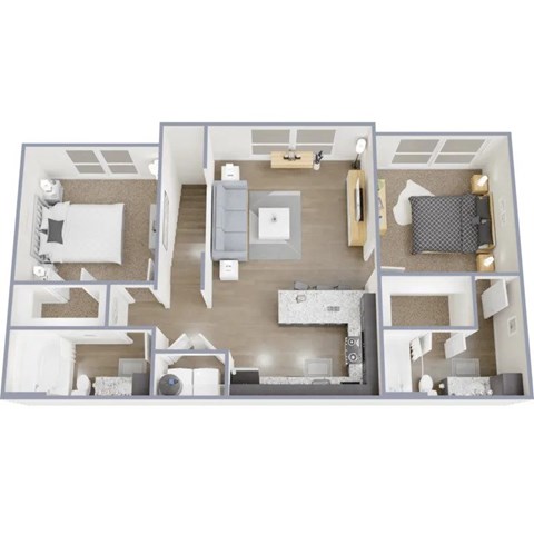 Floor plan for 2 beds, 2 baths, 1019 sqft