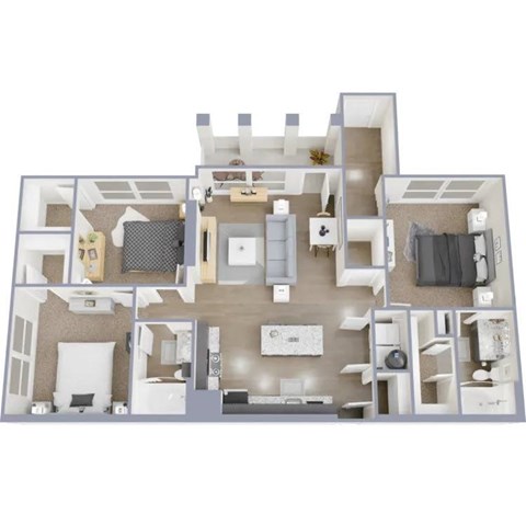 Floor plan for 3 beds, 2 baths, 1260 sqft