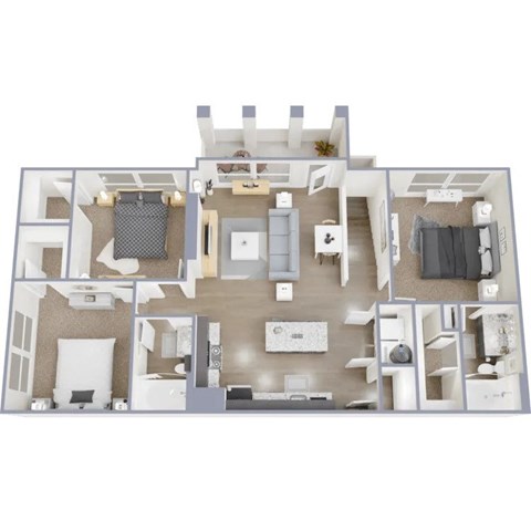 Floor plan for 3 beds, 2 baths, 1260 sqft