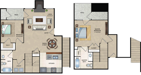 Floor plan for 2 beds, 2 baths, 1012 sqft