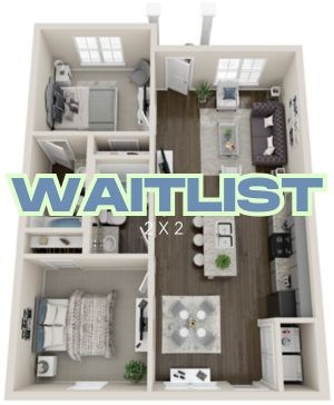 Floor plan for 2 beds, 2 baths, 901 sqft