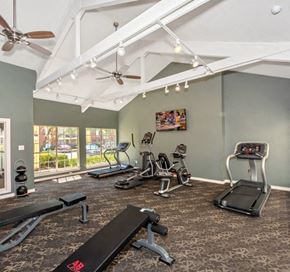 Dallas apartment for rent - a gym with treadmills and other exercise equipment on a carpet