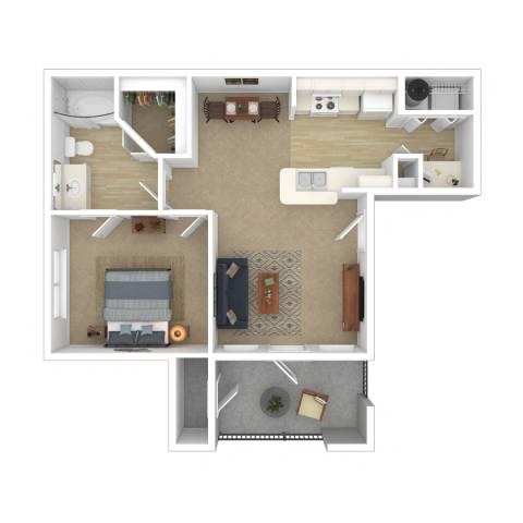 Floor plan for 1 bed, 1 bath, 654 sqft