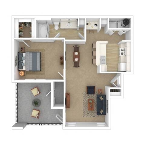 Floor plan for 1 bed, 1 bath, 753 sqft