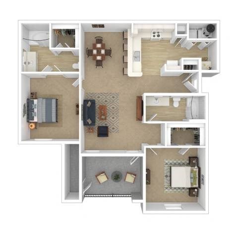Floor plan for 2 beds, 2 baths, 1061 sqft