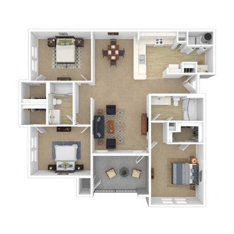 Floor plan for 3 beds, 2 baths, 1251 sqft