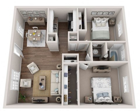 Floor plan for 2 beds, 1 bath, 810 sqft