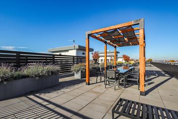 Rooftop walking path, bbq and lounge seating