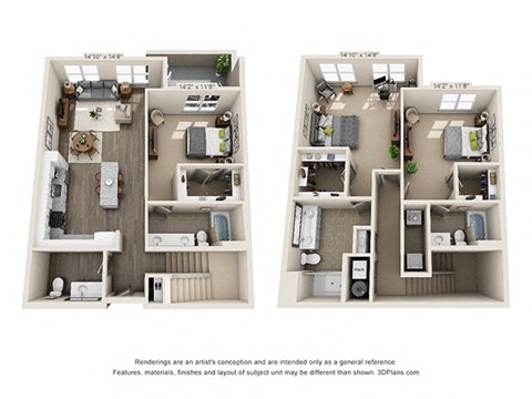 Floor plan for 3 beds, 3.5 baths, 1880 sqft