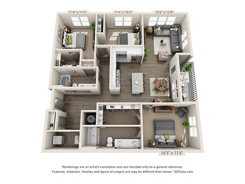 Floor plan for 3 beds, 2 baths, 1467 sqft