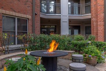 Courtyard fire table and fountains