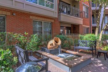 Courtyard fire table and fountains