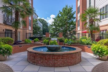Courtyard fire table and fountains