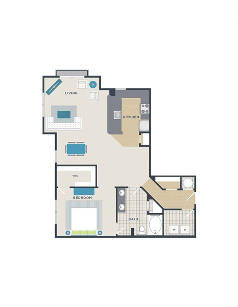 Floor plan for 1 bed, 1 bath, 1071 sqft