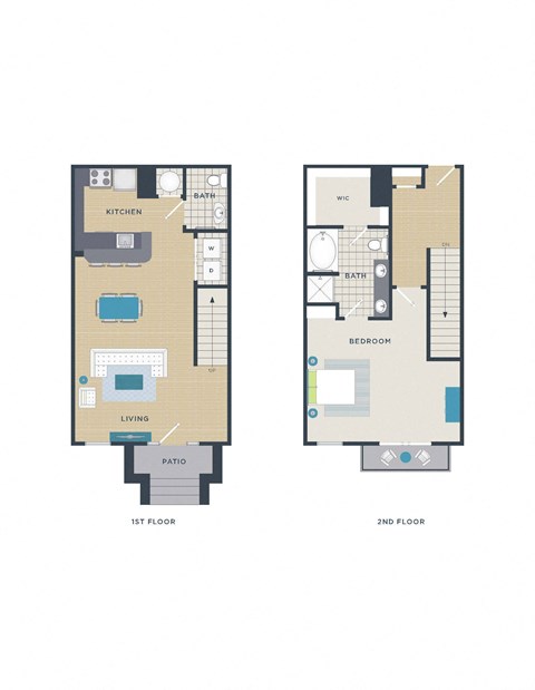 Floor plan for 1 bed, 1.5 baths, 1112 sqft