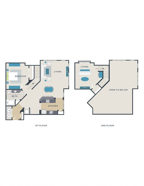 Floor plan for 1 bed, 1 bath, 1369 sqft