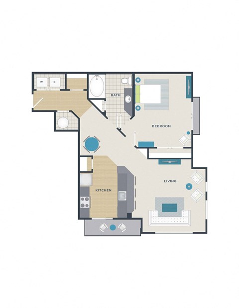 Floor plan for 1 bed, 1 bath, 931 sqft