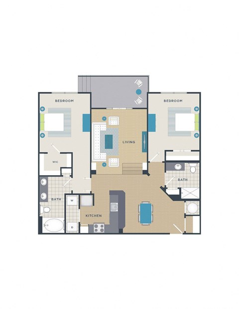 Floor plan for 2 beds, 2 baths, 1130 sqft