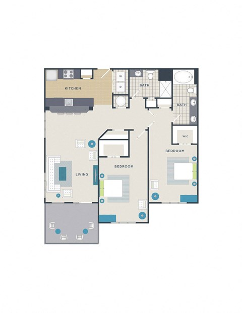 Floor plan for 2 beds, 2 baths, 1230 sqft
