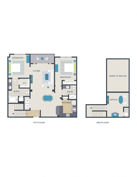 Floor plan for 2 beds, 2 baths, 1429 sqft