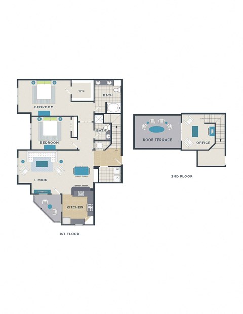 Floor plan for 2 beds, 2 baths, 1627 sqft