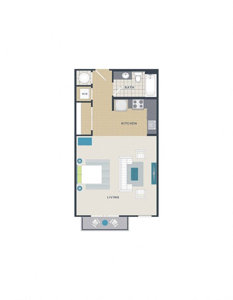 Floor plan for studio, 1 bath, 583 sqft