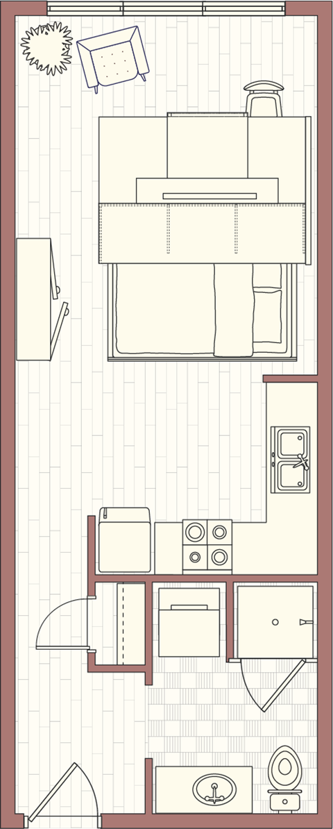 Floor plan for studio, 1 bath, 433 sqft