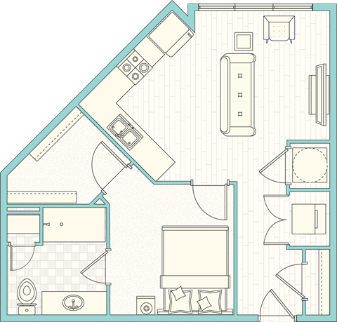 Floor plan for studio, 1 bath, 615 sqft