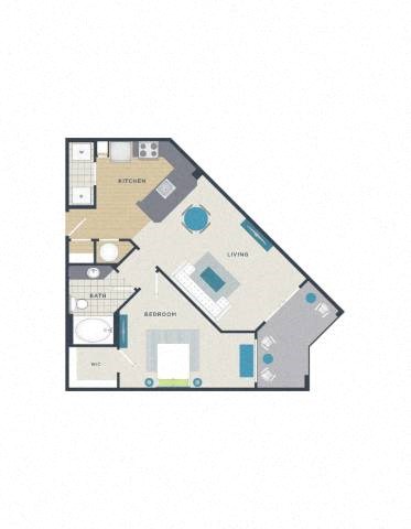 Floor plan for 1 bed, 1 bath, 720 sqft
