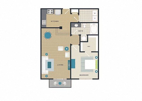 Floor plan for 1 bed, 1 bath, 829 sqft