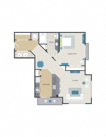 Floor plan for 1 bed, 1 bath, 950 sqft