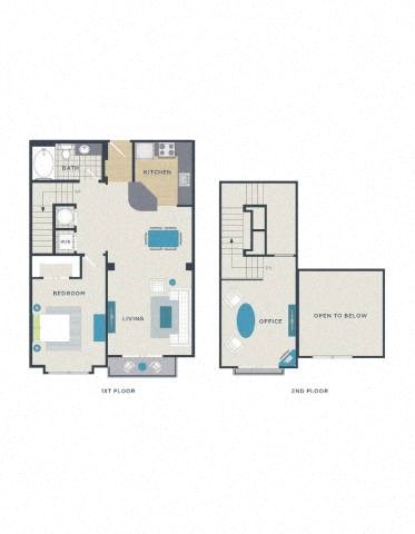 Floor plan for 1 bed, 1 bath, 975 sqft