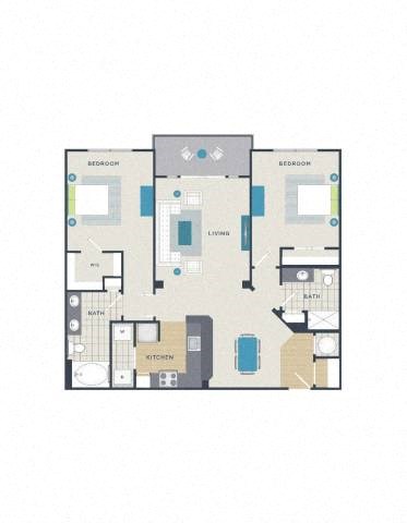Floor plan for 2 beds, 2 baths, 1148 sqft