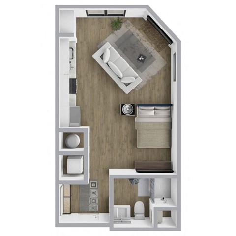 Floor plan for studio, 1 bath, 513 sqft
